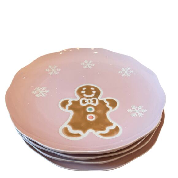 (4) Eli + Ana PINK GINGERBREAD HOUSE Salad Plates 8.5in Ceramic Christmas NEW - Picture 7 of 15